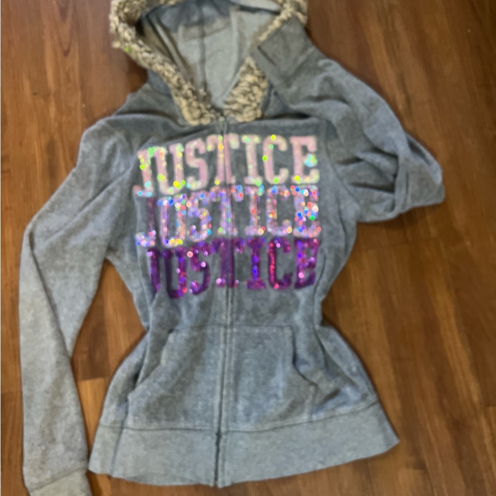 Justice Gray Hoodie with Sequin Accents